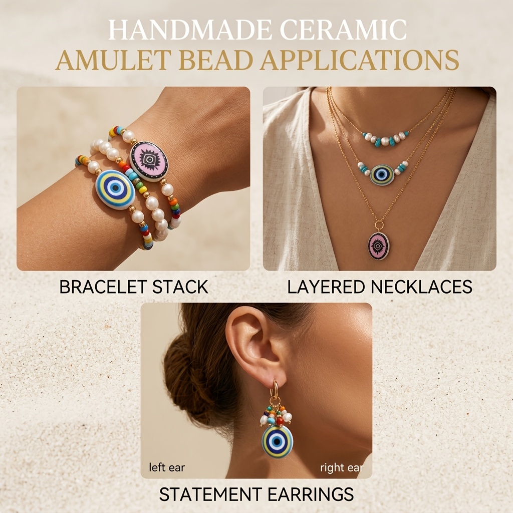 Bohemian Ceramic Evil Eye Pattern Bracelet & Earring Set